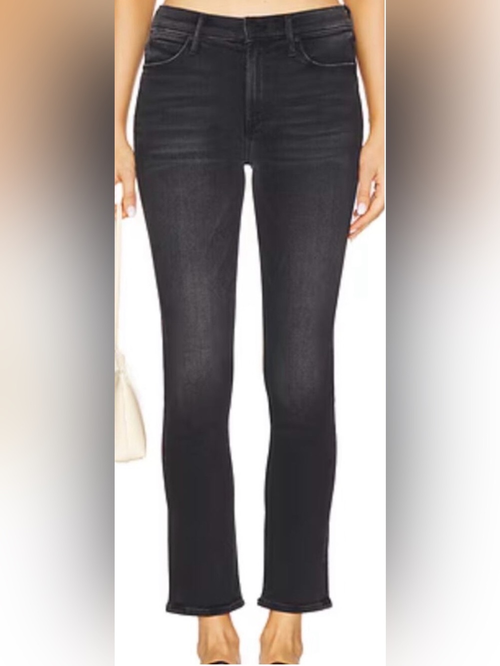 Mother Jeans Mid Rise Dazzler Flood Straight Not Today Satan Black Denim 27
